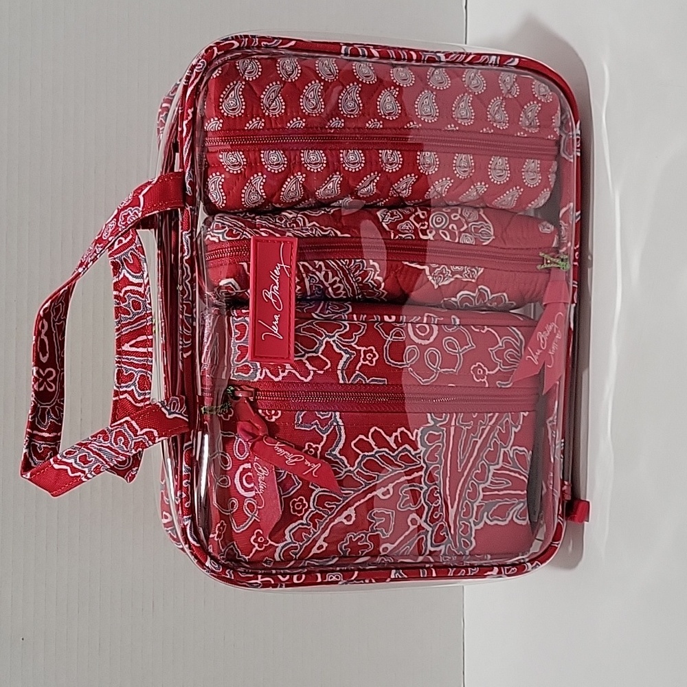 NWT Vera Bradley 4 pcs Cosmetic organizers in Raspberry Bandana Rare &Retired ne